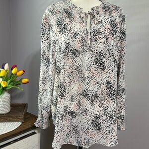 Jones & Co 2X Long Sleeve Blouse Speckled Pink and Black